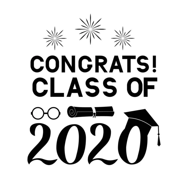 Parabéns Classe 2020 Lettering Com Chapéu Formatura Isolado Branco Parabéns —  Vetores de Stock