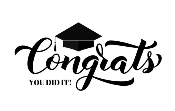 Parabéns Letras Com Tampa Graduação Isolado Branco Parabéns Aos Graduados —  Vetores de Stock