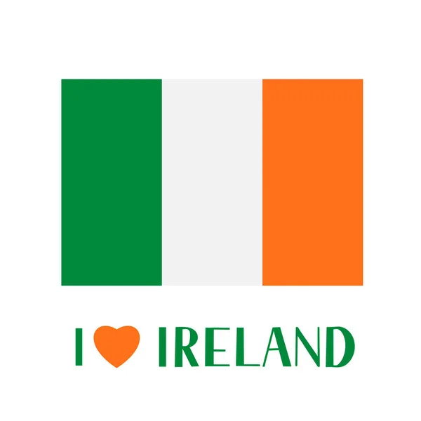 Flag Ireland Lettering Love Ireland Heart Isolated White Easy Edit — Stock Vector