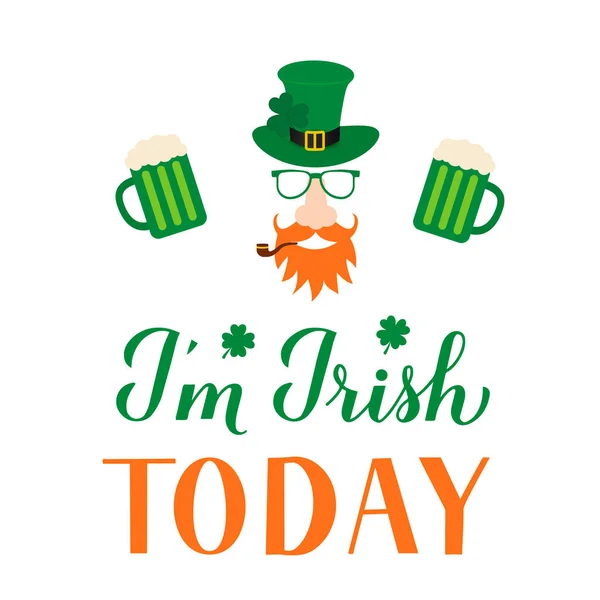 Sou Irlandês Hoje Lettering Leprechaun Desenho Animado Ícone Com Chapéu —  Vetores de Stock