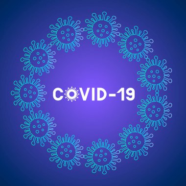 Kopya uzayı olan Coronavirus covid-19 salgını. Wuhan Çin 'den gelen patojen solunum cihazı. Roman Corona virüsü 2019-nCoV. Neon renk vektör pankartı. 