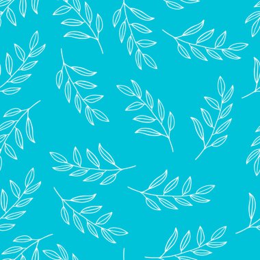 Elle çizilmiş çiçeksiz desen. Pastel mavi arka planda dallar. Tekstil, kumaş, hediye paketi, düğün davetiyesi vs. için vektör şablonunu düzenlemek kolay.