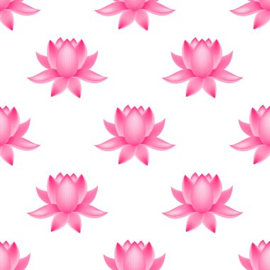 Çiçeksiz nilüfer çiçeği deseni. Beyaz arka planda güzel pembe çiçekler. Kumaş, tekstil, ambalaj kağıdı vs. için vektör şablonunu düzenlemek kolay.