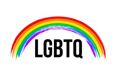 LGBTQ gurur pankartı grunge fırça darbeleriyle beyaz arka planda izole gökkuşağı desenli bayrak. Eşcinsel gururunun ve LGBT topluluğunun sembolü. Homofobiğe karşı uluslararası bir gün. Vektör şablonu.