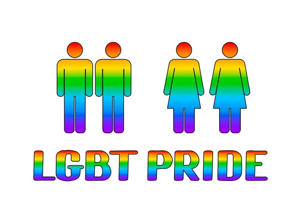 Orgullo Lgbt Letras Arco Iris Con Iconos Parejas Homosexuales Personas — Vector de stock