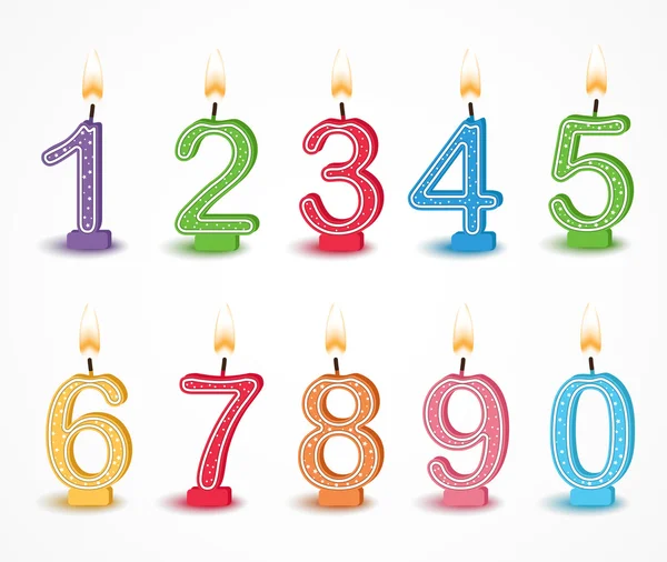 Conjunto de números coloridos de velas de aniversário — Vetor de Stock