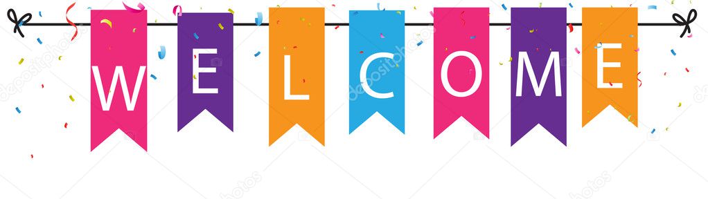 Welcome sign with colorful flags