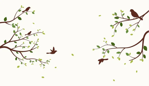 Ramas de árboles con pájaros — Vector de stock