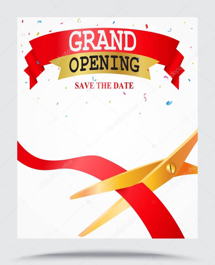Grand opening card with ribbon and scissors