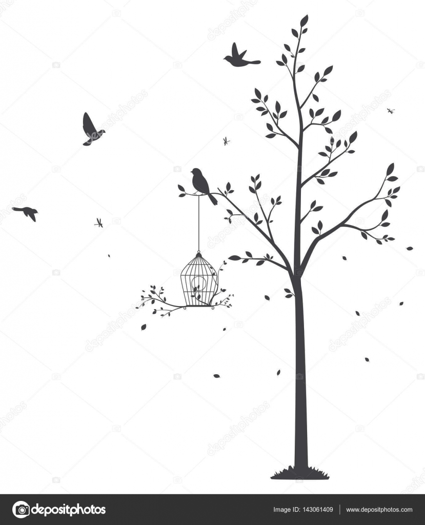 Oiseaux Sur Le Dessin De Larbre Image Vectorielle