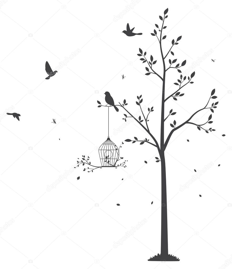 birds on the tree illustration 