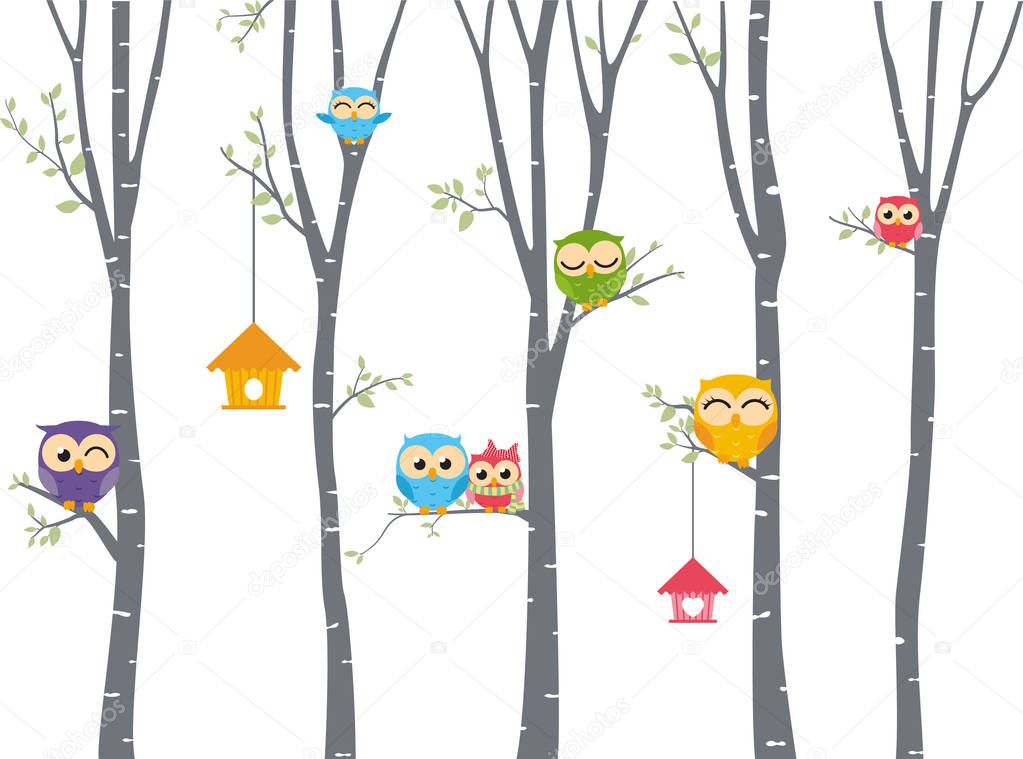 owls sitting on the tree