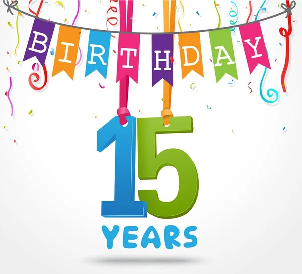 Happy 15 birthday card — Stock Vector