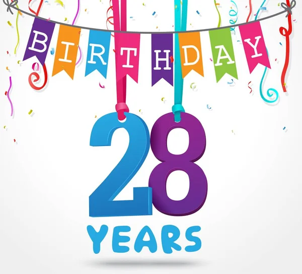 Happy 28 birthday card — Stock Vector