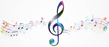 renkli müzik notlar tiz nota anahtarı ile