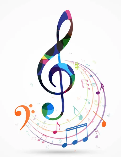 Notas musicales coloridas con clave de agudos — Vector de stock