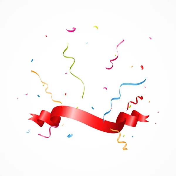 Bannière de célébration avec ruban et confettis — Image vectorielle