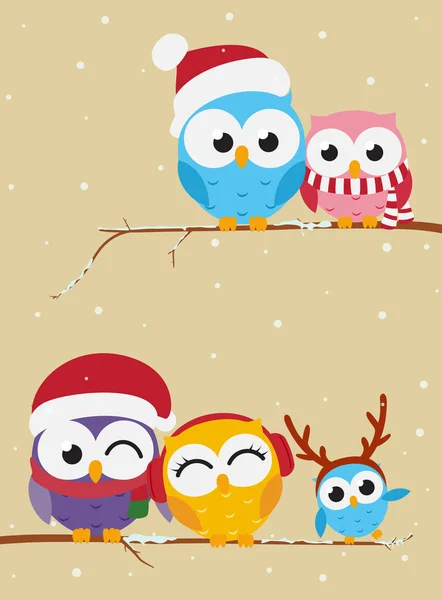 Christmas greeting doodle with owls — Stock Vector