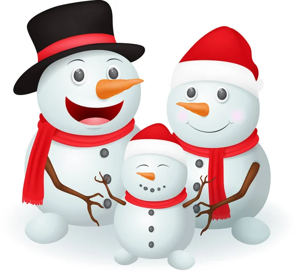 Doodle de Natal com família feliz de bonecos de neve — Vetor de Stock