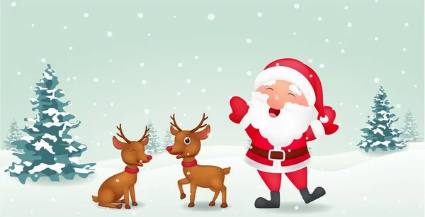 Geyikler ile mutlu Noel Baba — Stok Vektör