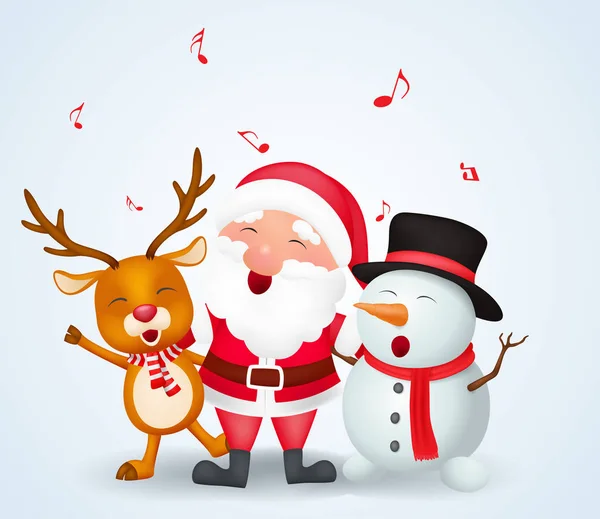 Vektor Illustration Von Fröhlichen Weihnachtshintergrund Mit Weihnachtsmann Schneemann Und Rentier — Stockvektor