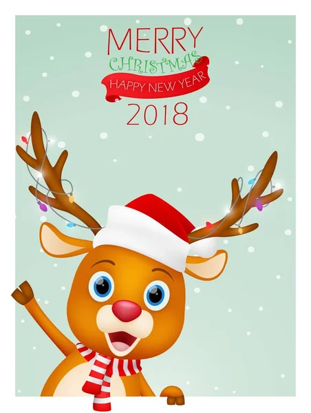 Vector Ilustração Fundo Cartão Natal Com Renas Bonitos — Vetor de Stock
