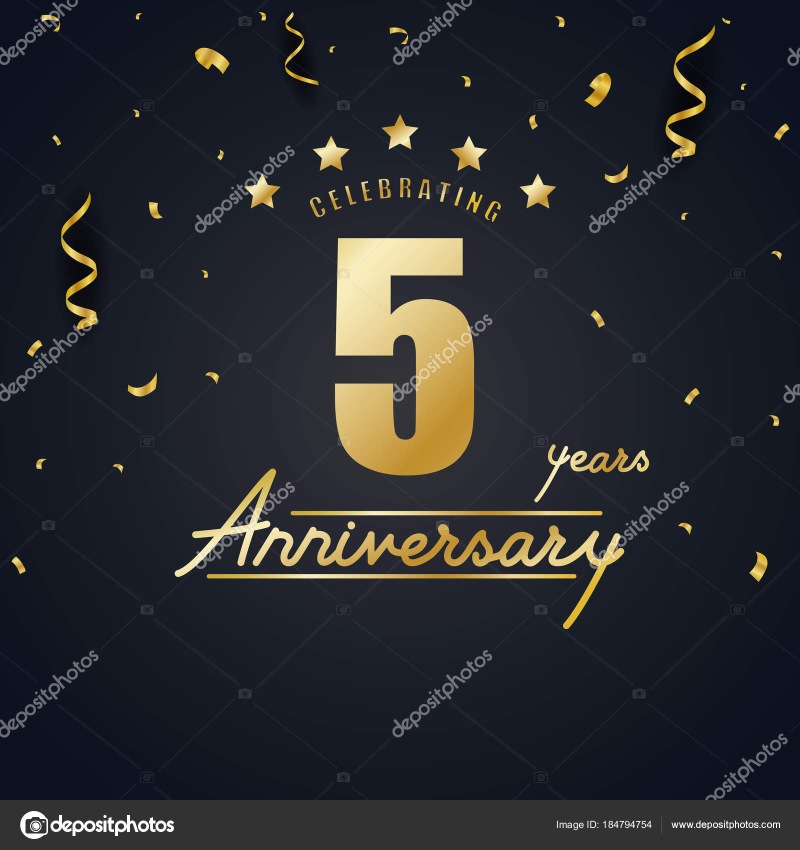 Celebrating Years Anniversary Poster Golden Lettering Stars Confetti Black  Background Stock Vector Image by ©bejotrus #184794754