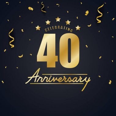 Altın harflerle, yıldız ve siyah arka plan üzerine konfeti ile kutluyor 40 yıl yıldönümü poster.