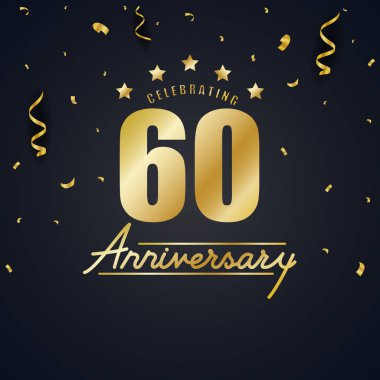 60 yıl yıldönümü poster altın harflerle, yıldız ve siyah arka plan üzerine konfeti ile kutluyor