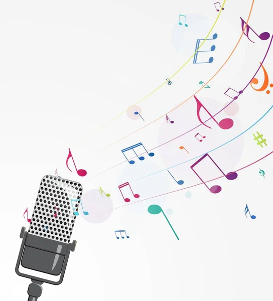 Microphone Colourful Musical Notes Isolated White Background — Stock Vector