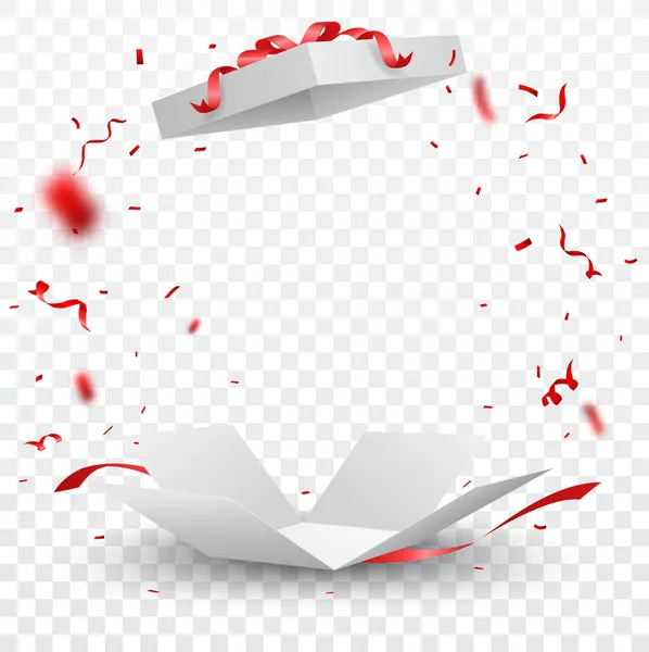 Boîte Ouverte Avec Confettis Rouges Isolée Sur Fond Transparent — Image vectorielle
