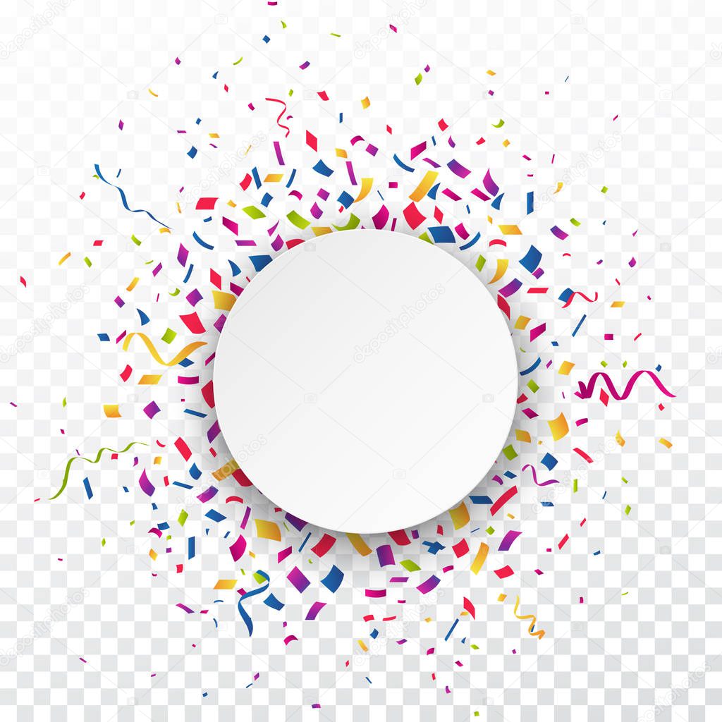 Colorful vector illustration of Birthday card background. Frame made of colorful confetti on white background