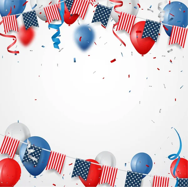 Vector Template Frags Ribbons Balloons Fourth July Independence Day Red — Stock Vector