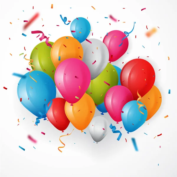 Kleurrijke Vectorillustratie Van Verjaardag Kaart Achtergrond Bos Van Ballonnen Confetti — Stockvector