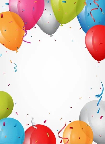 Illustration Vectorielle Colorée Fond Carte Anniversaire Cadre Ballons Colorés Confettis — Image vectorielle