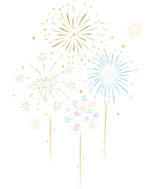 Beyaz arka planda altın havai fişek pankartı, basitçe vektör illüstrasyonu 