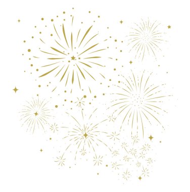 Beyaz arka planda altın havai fişek pankartı, basitçe vektör illüstrasyonu 