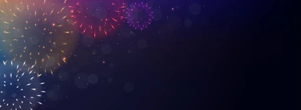 暗い背景にカラフルな花火と水平方向のバナー クリスマスのコンセプト 単にベクトルイラスト — ストックベクタ
