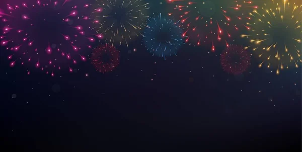 Banner Orizzontale Con Fuochi Artificio Colorati Sfondo Scuro Concetto Natale — Vettoriale Stock