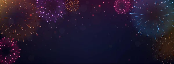 Banner Horizontal Com Fogos Artifício Coloridos Fundo Escuro Conceito Natal — Vetor de Stock