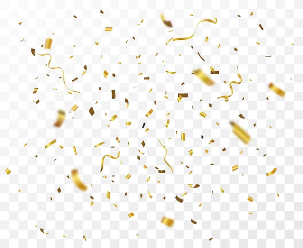 Gouden Gedraaide Confetti Transparante Achtergrond — Stockvector