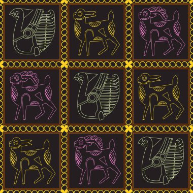 Karanlık bir arka planda eski hayvan sembolleri