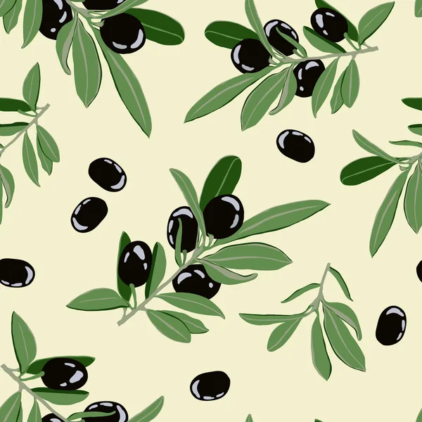 Vzor z olivových ratolestí s černými bobulemi — Stockový vektor