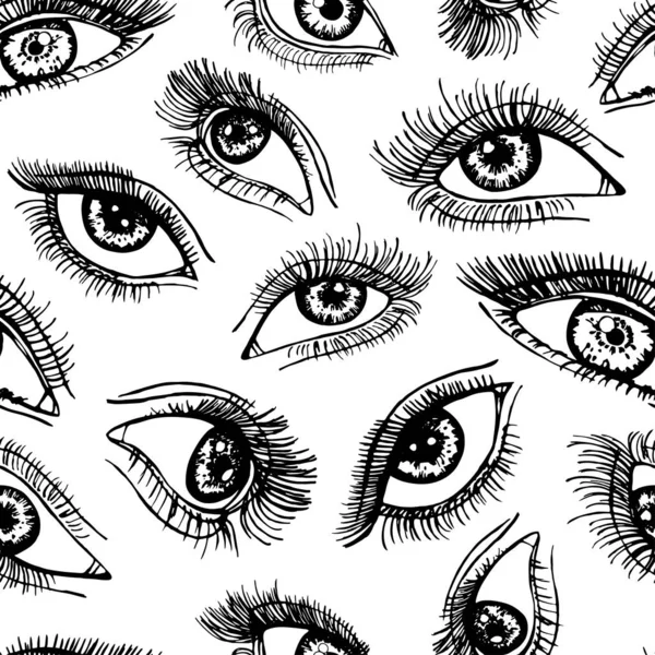 Bläckskiss mönster av kvinnliga ögon, set — Stock vektor