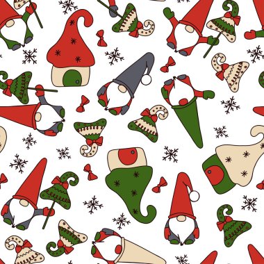 Noel ağaçları ve evleri olan Noel cüceleri.