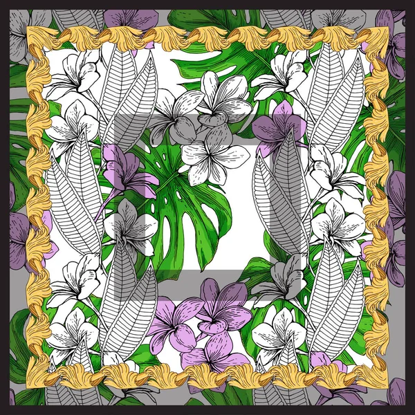 熱帯の花や葉のパターンを持つハンカチ — ストックベクタ