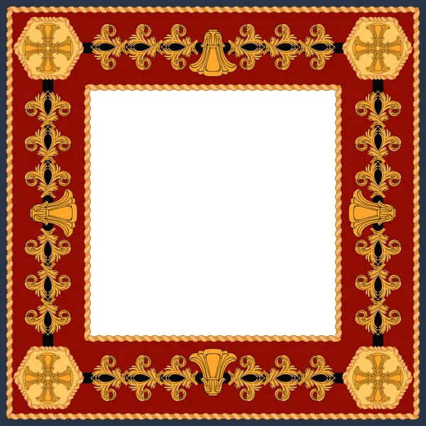 Вінтажна рамка в стилі з золотими елементами і шнурами — стоковий вектор