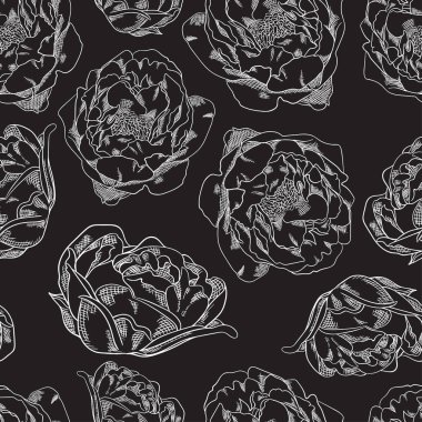 Siyah arkaplanda siyah beyaz çiçekler