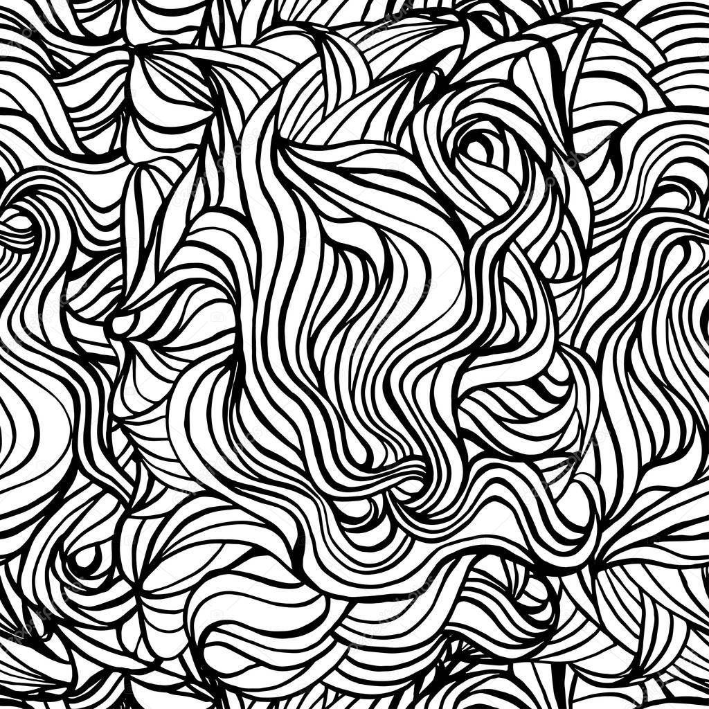 Black and white abstract waves seamless pattern