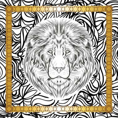 Aslan başlı ve altın yıldızlı eşarp.